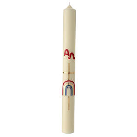 Easter candle ivory rainbow cross Alpha Omega red 80x8 cm