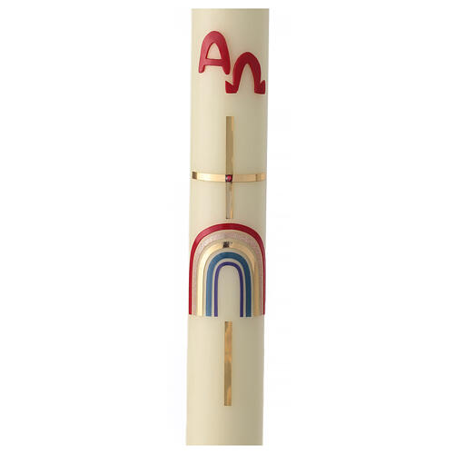 Easter candle ivory rainbow cross Alpha Omega red 80x8 cm 1