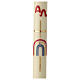 Easter candle ivory rainbow cross Alpha Omega red 80x8 cm s1