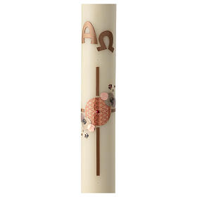 Modern Paschal candle with red decorated cross, Alpha and Omega, 30x3 in