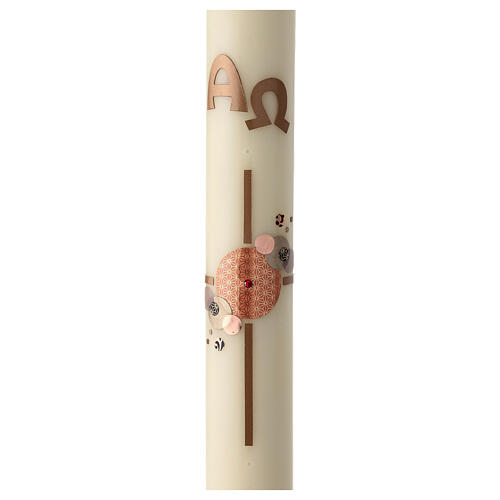 Modern Paschal candle with red decorated cross, Alpha and Omega, 30x3 in 1