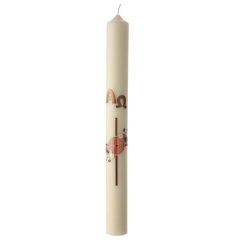 Modern Paschal candle with red decorated cross, Alpha and Omega, 30x3 in 2