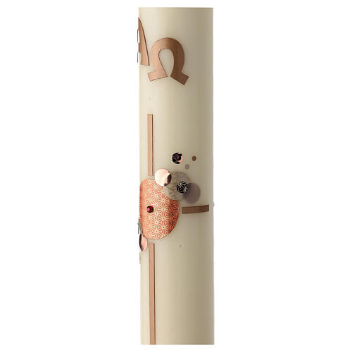 Modern Paschal candle with red decorated cross, Alpha and Omega, 30x3 in 3