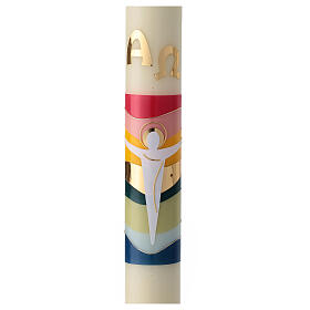 Paschal candle with golden Alpha and Omega, modern stylised Jesus, 30x3 in
