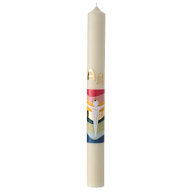 Paschal candle with golden Alpha and Omega, modern stylised Jesus, 30x3 in
