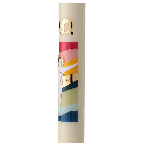 Paschal candle with golden Alpha and Omega, modern stylised Jesus, 30x3 in 3