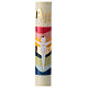 Paschal candle with golden Alpha and Omega, modern stylised Jesus, 30x3 in s1