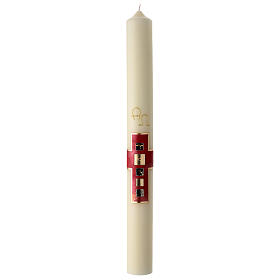 Modern Paschal candle, red cross with four squares, 30x3 in