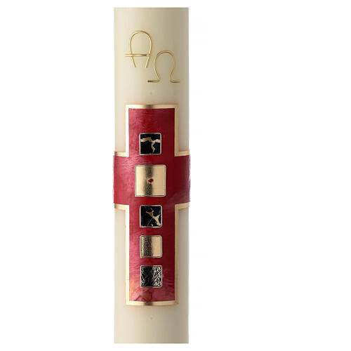 Modern Paschal candle, red cross with four squares, 30x3 in 1