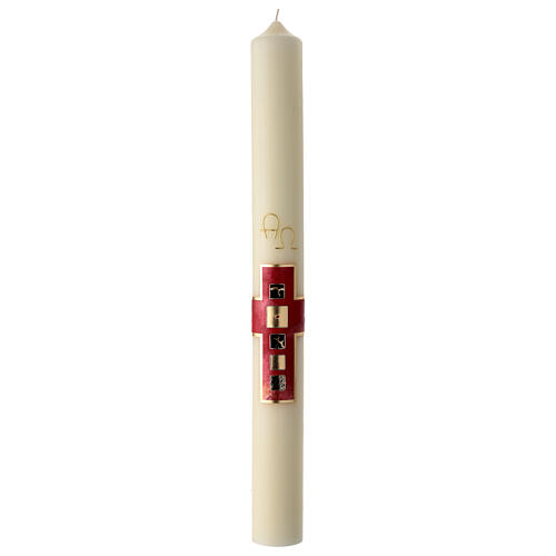 Modern Paschal candle, red cross with four squares, 30x3 in 2
