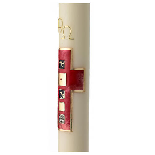 Modern Paschal candle, red cross with four squares, 30x3 in 3