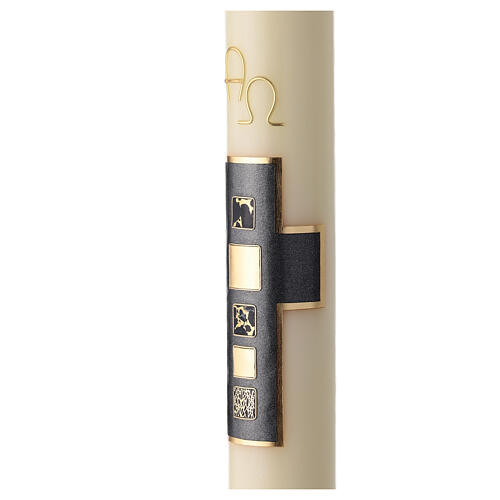 Modern Paschal candle, ivory-coloured, blue cross with golden decorations, 30x3 in 3