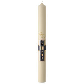 Modern ivory cross Paschal candle with gold and blue stones 80x8 cm