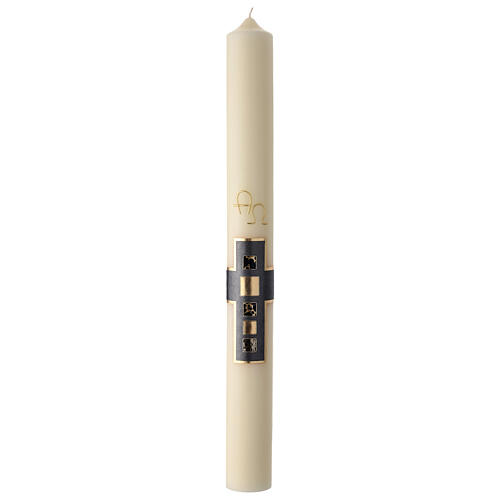 Modern ivory cross Paschal candle with gold and blue stones 80x8 cm 2