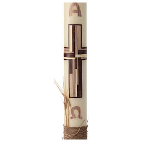 Ivory Paschal candle with purple cross and ears of wheat, 30x3 in