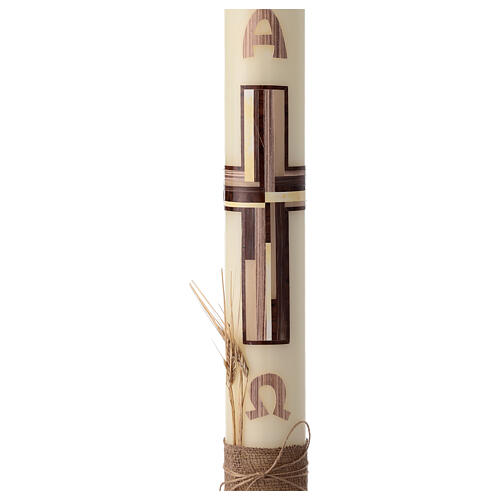 Ivory Paschal candle with purple cross and ears of wheat, 30x3 in 1