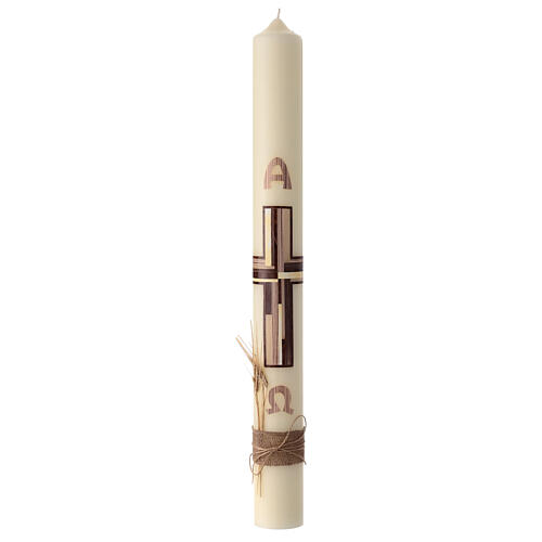 Ivory Paschal candle with purple cross and ears of wheat, 30x3 in 2