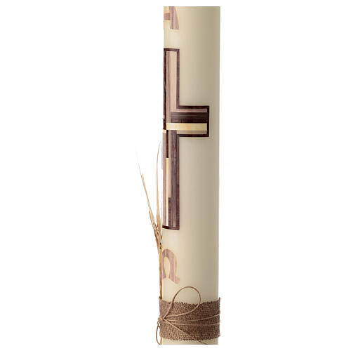 Ivory Paschal candle with purple cross and ears of wheat, 30x3 in 3