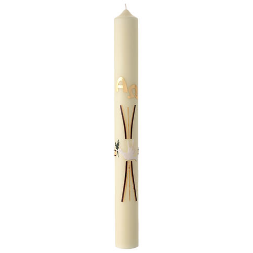 Ivory Paschal candle with dove, modern purple and golden cross, 30x3 in 2
