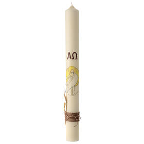 Modern Paschal candle, ivory-coloured, Risen Jesus and ears of wheat, 30x3 in