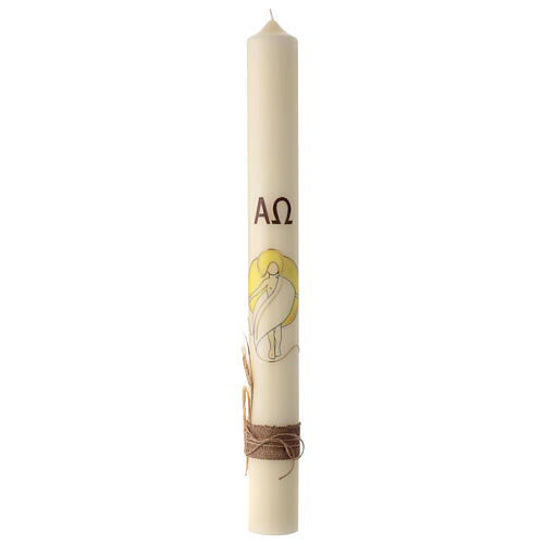 Cierge pascal moderne couleur ivoire Jésus ressuscité épis de blé 80x8 cm 2