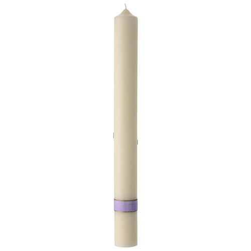 Ivory Paschal candle with modern purple and golden cross, Alpha and Omega, 30x3 in 4