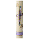 Ivory Paschal candle with modern purple and golden cross, Alpha and Omega, 30x3 in s1