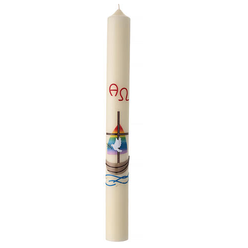 Modern Paschal candle with Noah's ark, dove and rainbow, 30x3 in 2