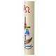 Modern Easter candle with Noah's ark, dove and rainbow 80x8 cm s4
