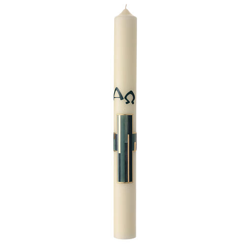 White Paschal candle with blue modern cross, Alpha and Omega, 30x3 in 2