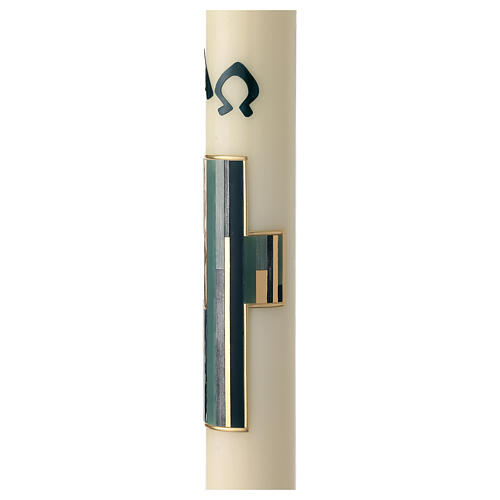 White Paschal candle with blue modern cross, Alpha and Omega, 30x3 in 3