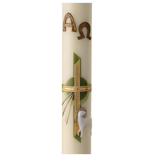 Osterkerze im modernen Stil mit dem Bild des Lammes Gottes, Kreuz und Alpha- und Omega-Symbolen, 80x8 cm 1