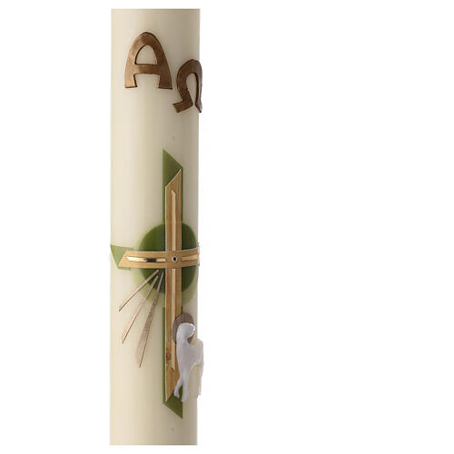 Modern Paschal candle with Lamb of God, Alpha and Omega, 30x3 in 4