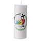 White candle with Jubilee 2025 official logo, 5x2 in s1