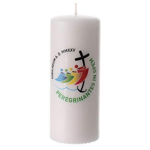 Weiße Kerze mit offiziellem Logo des Jubiläums 2025, 15x6 cm 1