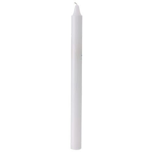White taper candle with Pilgrims of Hope official logo, 11 in 3