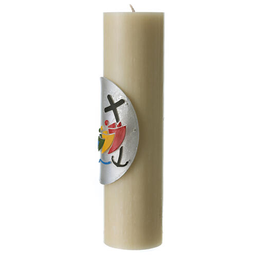 Altar candle with Jubilee 2025 official logo in bas-relief, beeswax, 12x3 in 3