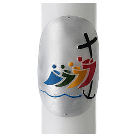 Altarkerze mit offiziellem Logo des Jubiläums 2025 als Wachsrelief, weißes Wachs, 30x8 cm