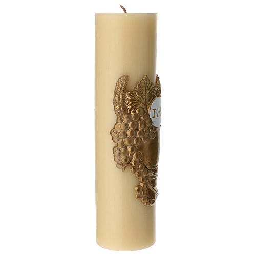 Altar candle, golden bas-relief of chalice and grapes, 12x3 in 2