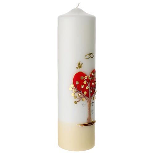 Wedding candle with heart and tree, diam. 3 in 4