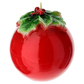 Christmas candle, red sphere with leaves, 4 in