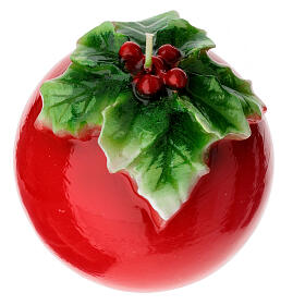 Christmas candle, red sphere with leaves, 4 in