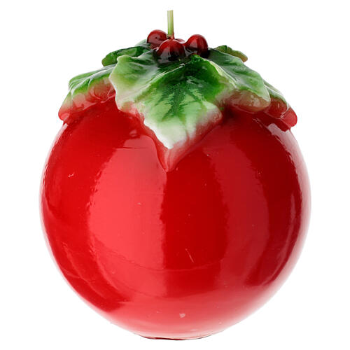 Christmas candle, red sphere with leaves, 4 in 3