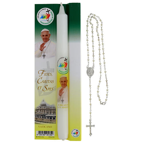 Set Jubiläumskerze Papst Franziskus und Rosenkranz 1