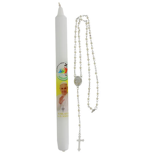 Set Jubiläumskerze Papst Franziskus und Rosenkranz 2