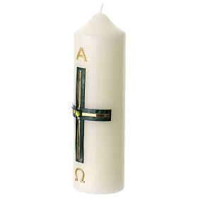 Cirio de altar cruz verde oro 16x5 cm