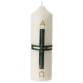Cierge d'autel croix verte or 16x5 cm