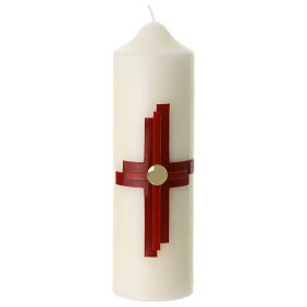 Cirio de altar cruz dos tonos rojo 16x5 cm