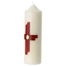 Cirio de altar cruz dos tonos rojo 16x5 cm