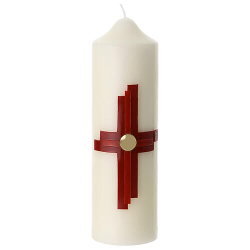 Cirio de altar cruz dos tonos rojo 16x5 cm 1